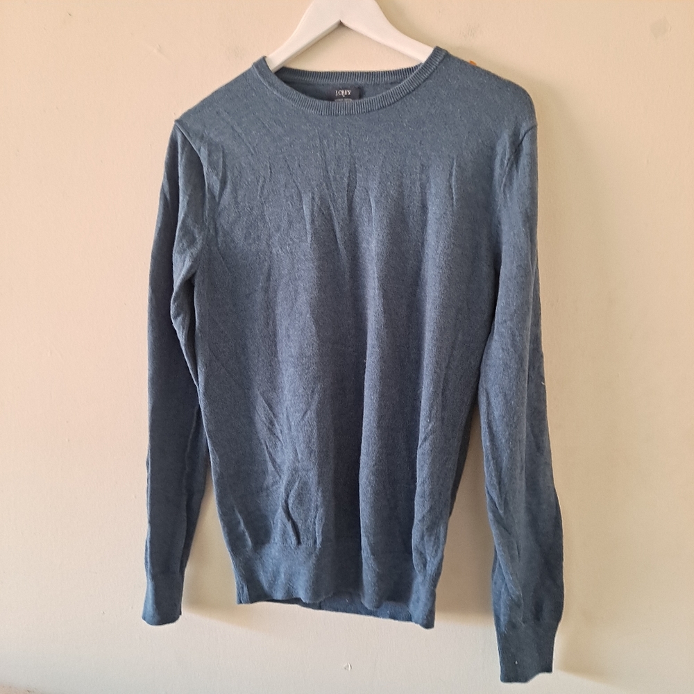 J. Crew Blue Wool Cotton Blend Long Sleeve Crew Neck Pullover Knit Sweater